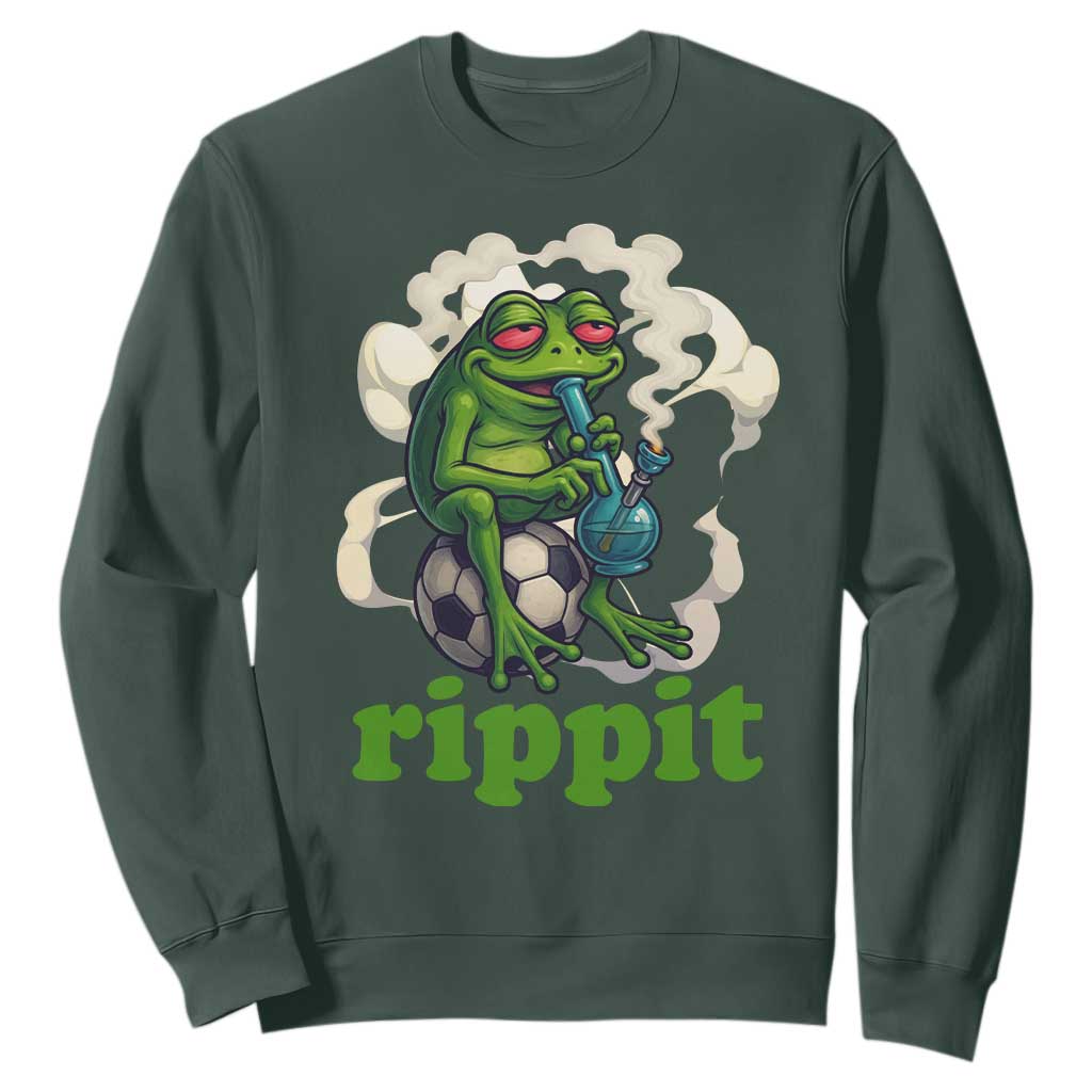 Rippit Stoner Frog Sweatshirt Smoking Weed Pot Marijuana Cannabis 420 TS14 Dark Forest Green Print Your Wear