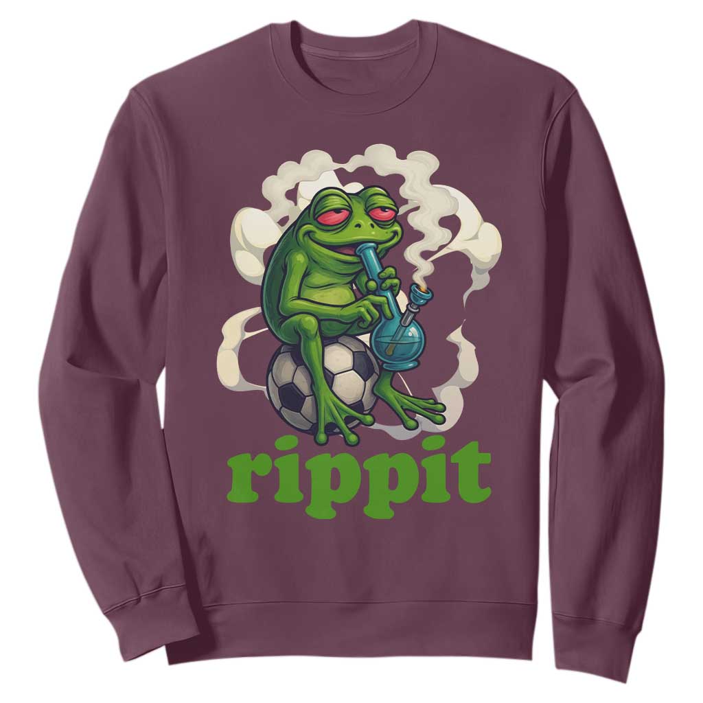 Rippit Stoner Frog Sweatshirt Smoking Weed Pot Marijuana Cannabis 420 TS14 Maroon Print Your Wear