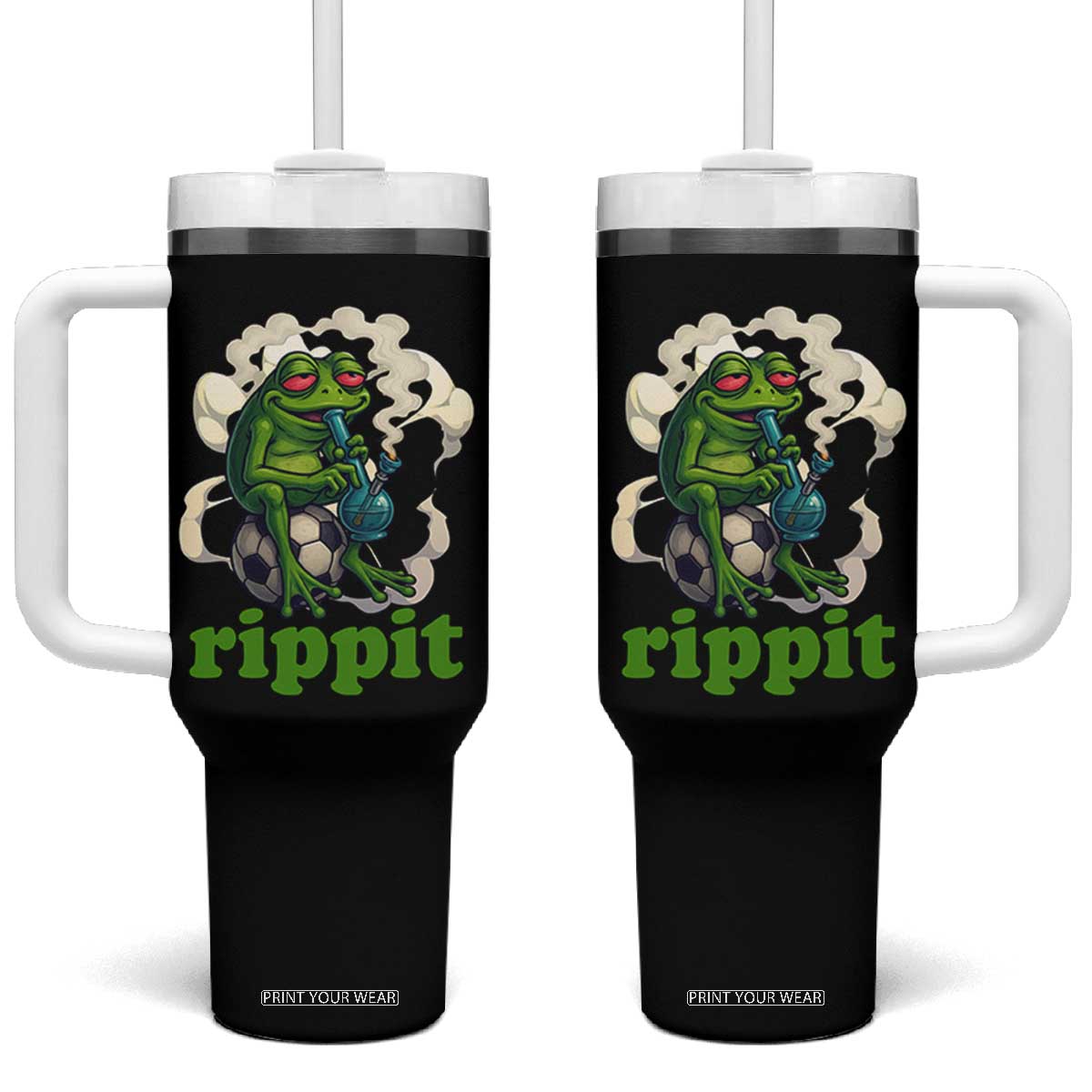 Rippit Stoner Frog Tumbler With Handle Smoking Weed Pot Marijuana Cannabis 420 TS14 One Size: 40 oz Black Print Your Wear