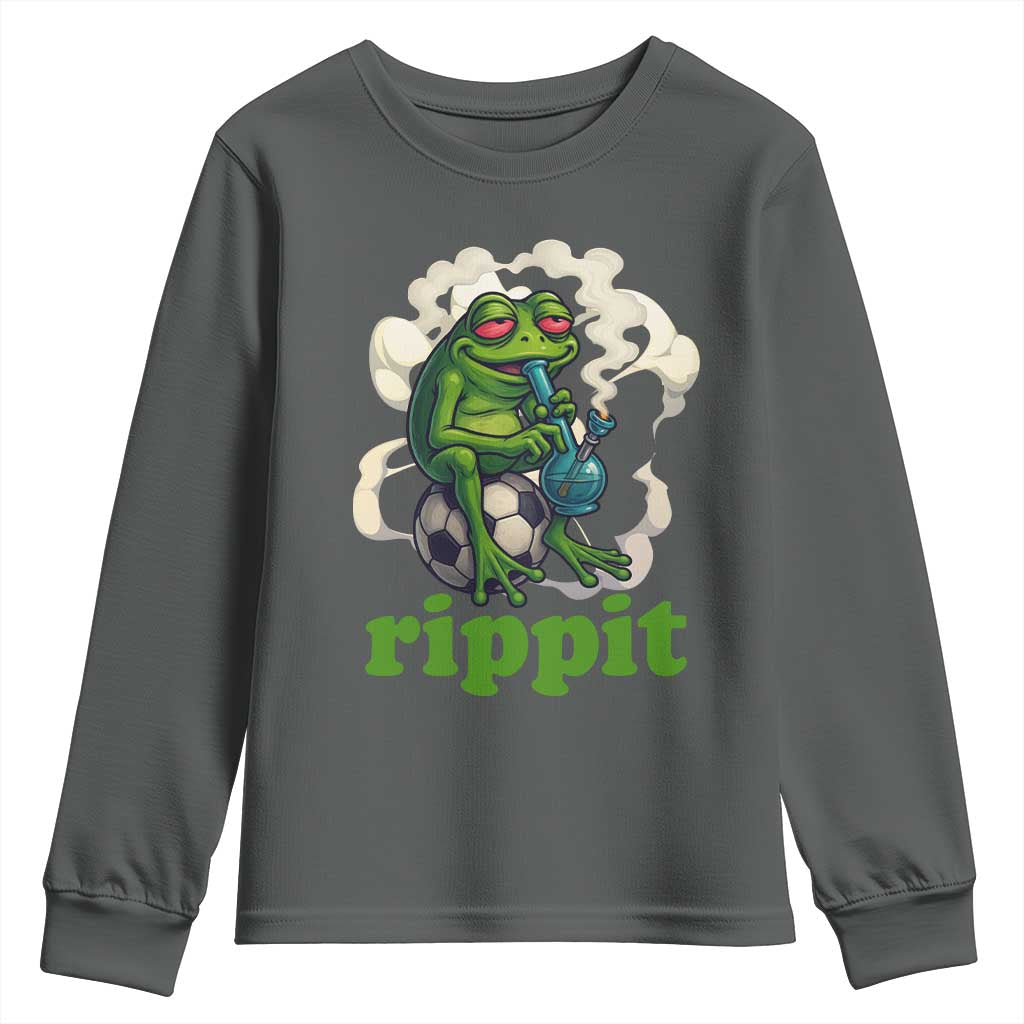 Rippit Stoner Frog Youth Sweatshirt Smoking Weed Pot Marijuana Cannabis 420 TS14 Dark Heather Print Your Wear