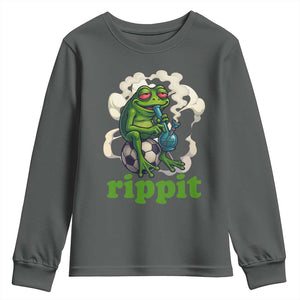 Rippit Stoner Frog Youth Sweatshirt Smoking Weed Pot Marijuana Cannabis 420 TS14 Dark Heather Print Your Wear