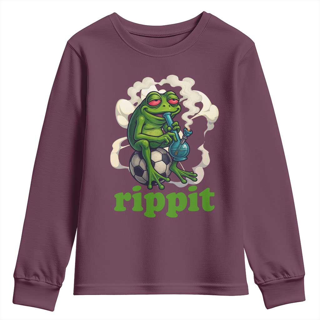 Rippit Stoner Frog Youth Sweatshirt Smoking Weed Pot Marijuana Cannabis 420 TS14 Maroon Print Your Wear