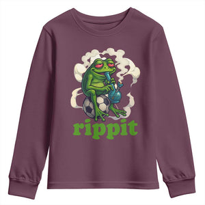 Rippit Stoner Frog Youth Sweatshirt Smoking Weed Pot Marijuana Cannabis 420 TS14 Maroon Print Your Wear