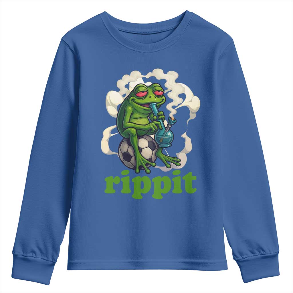 Rippit Stoner Frog Youth Sweatshirt Smoking Weed Pot Marijuana Cannabis 420 TS14 Royal Blue Print Your Wear