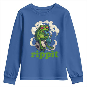 Rippit Stoner Frog Youth Sweatshirt Smoking Weed Pot Marijuana Cannabis 420 TS14 Royal Blue Print Your Wear
