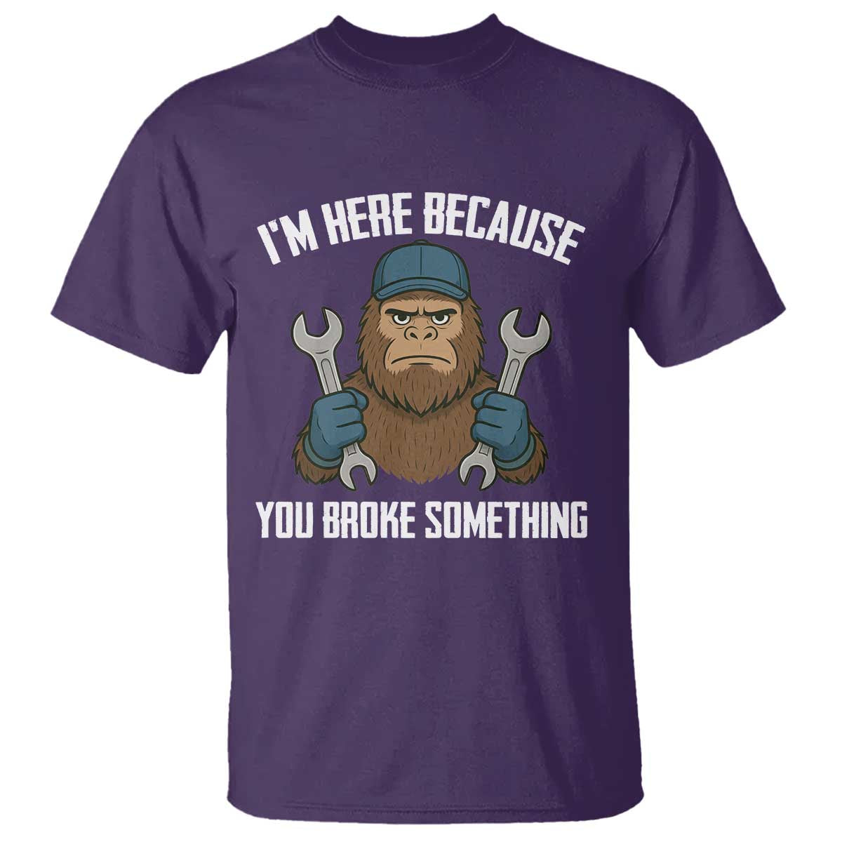 Funny Bigoot Mechanic T Shirt I Am Here Because You Broke Something Repair TS14 Purple Print Your Wear