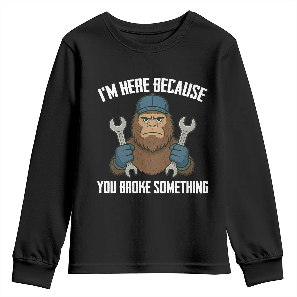 Funny Bigoot Mechanic Youth Sweatshirt I Am Here Because You Broke Something Repair TS14 Black Print Your Wear