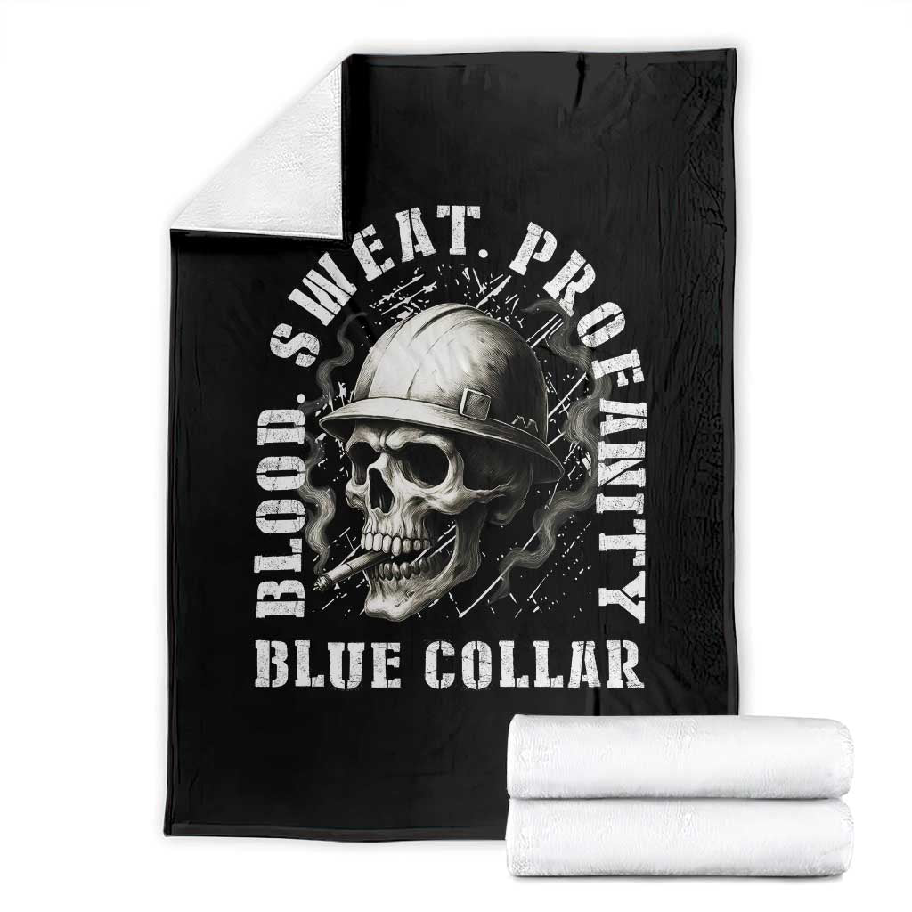 Skull Smoking Throw Blanket Blood Sweat Profanity Blue Collar TS14 Black Print Your Wear