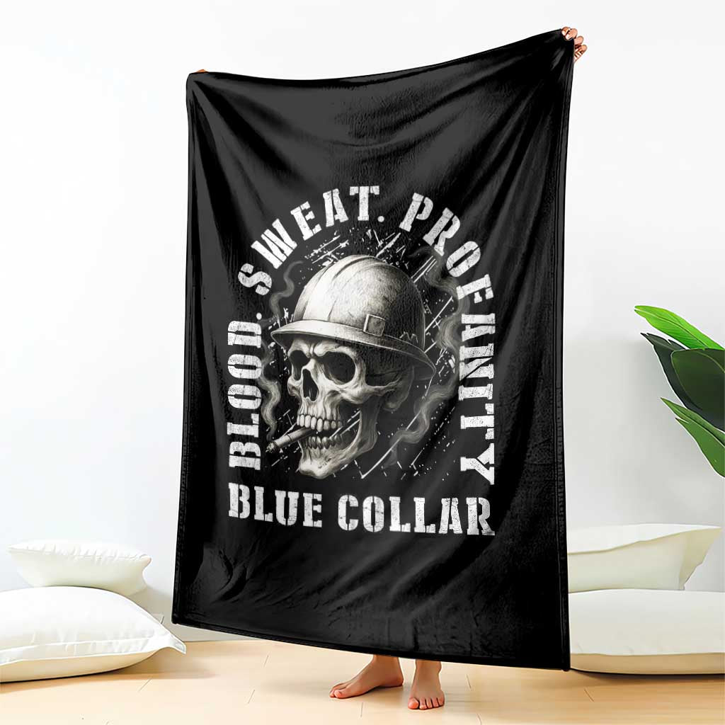 Skull Smoking Throw Blanket Blood Sweat Profanity Blue Collar TS14 Print Your Wear