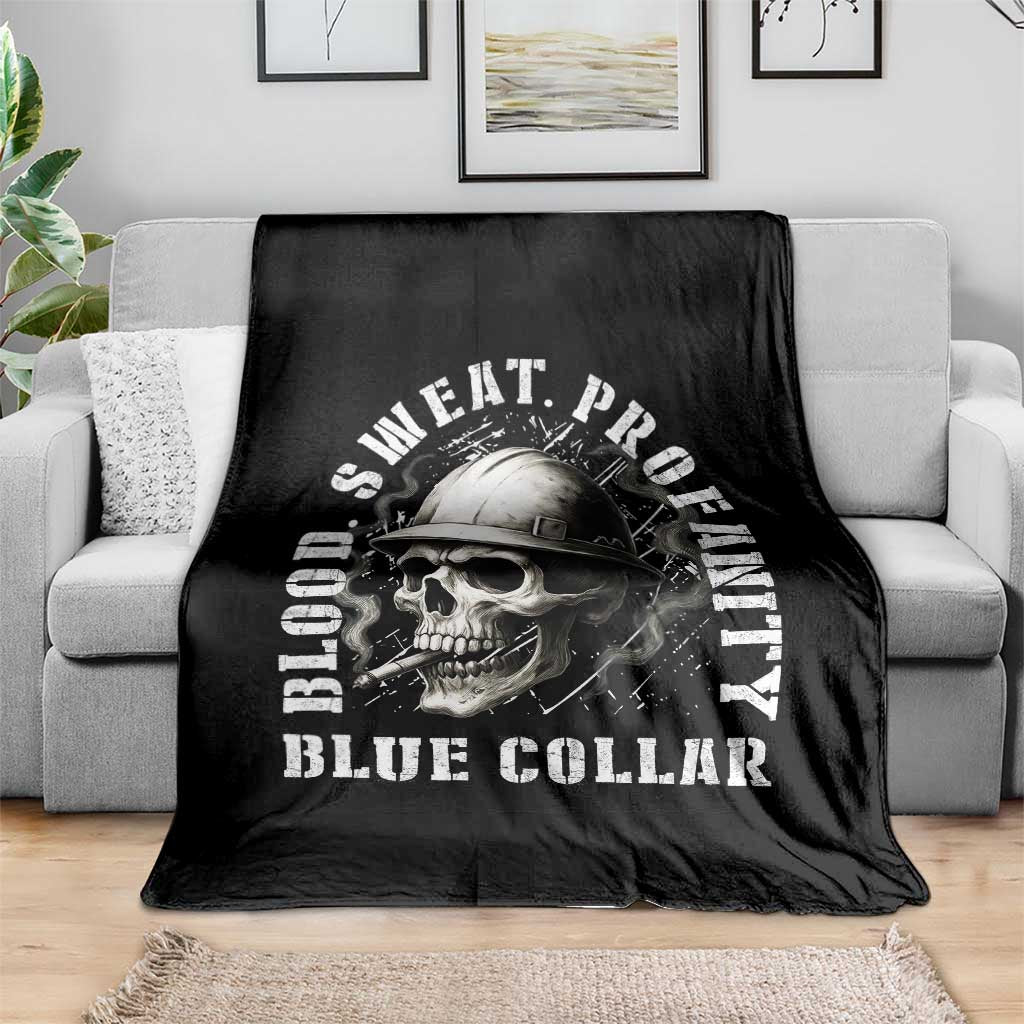 Skull Smoking Throw Blanket Blood Sweat Profanity Blue Collar TS14 Print Your Wear