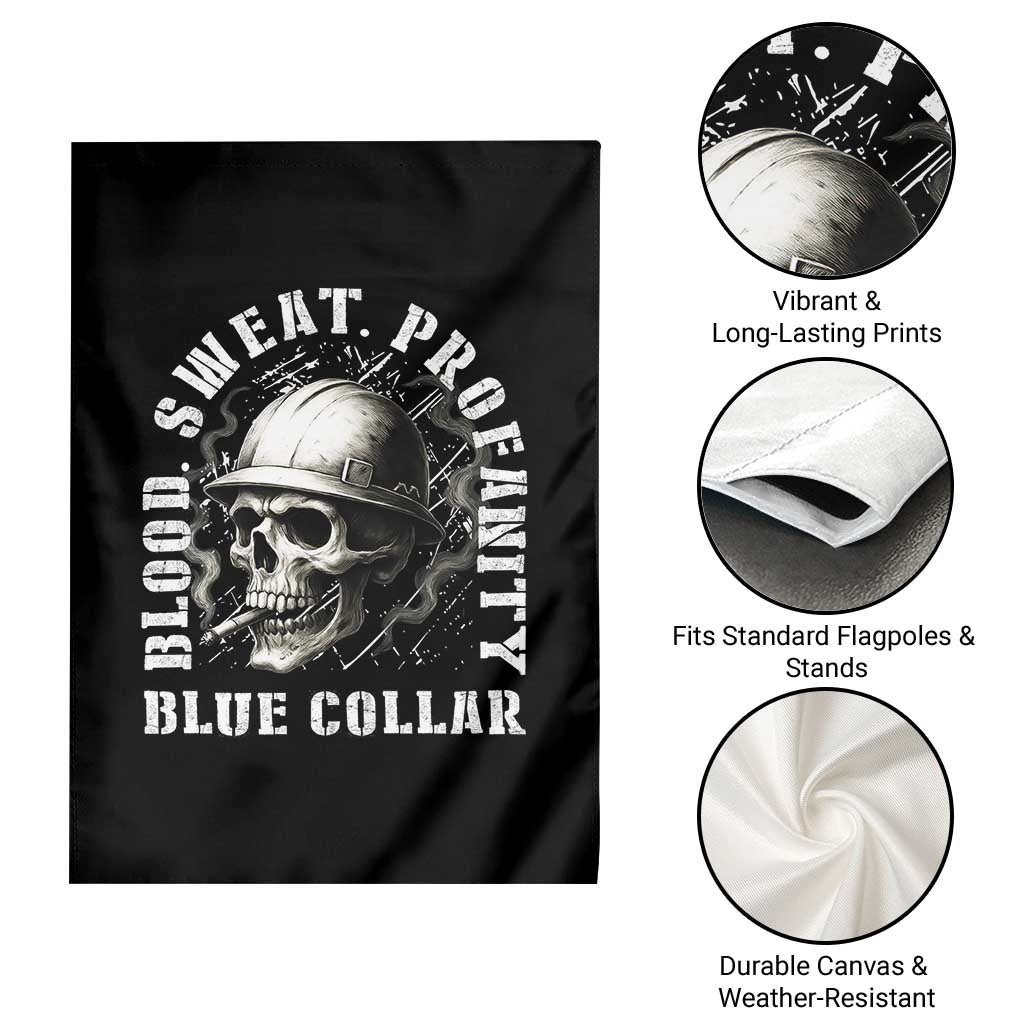 Skull Smoking Garden Flag Blood Sweat Profanity Blue Collar TS14 Print Your Wear