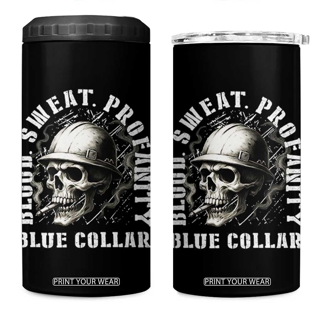 Skull Smoking 4 in 1 Can Cooler Tumbler Blood Sweat Profanity Blue Collar TS14 One Size: 16 oz Black Print Your Wear
