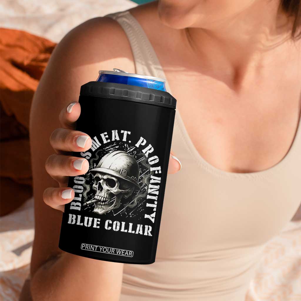 Skull Smoking 4 in 1 Can Cooler Tumbler Blood Sweat Profanity Blue Collar TS14 Print Your Wear
