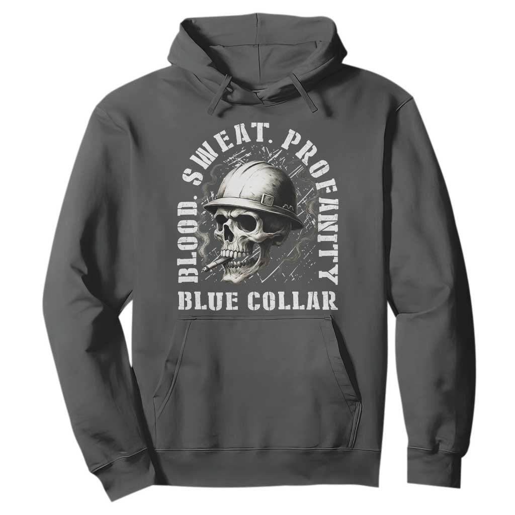 Skull Smoking Hoodie Blood Sweat Profanity Blue Collar TS14 Dark Heather Print Your Wear
