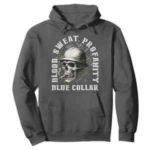 Skull Smoking Hoodie Blood Sweat Profanity Blue Collar TS14 Dark Heather Print Your Wear
