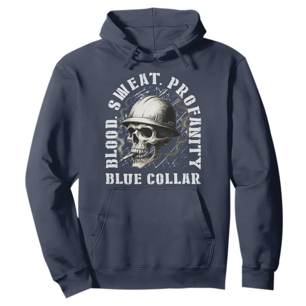Skull Smoking Hoodie Blood Sweat Profanity Blue Collar TS14 Navy Print Your Wear