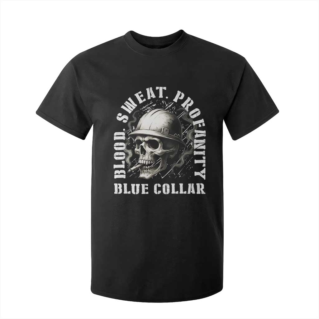 Skull Smoking T Shirt For Kid Blood Sweat Profanity Blue Collar TS14 Black Print Your Wear