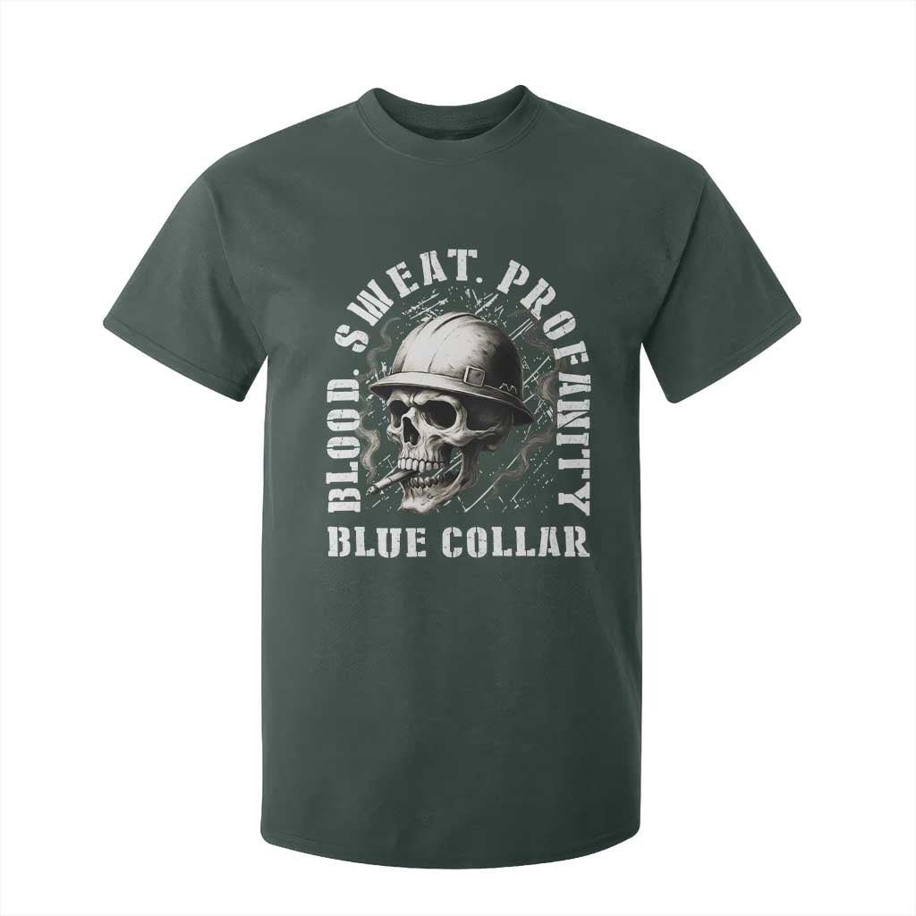 Skull Smoking T Shirt For Kid Blood Sweat Profanity Blue Collar TS14 Dark Forest Green Print Your Wear