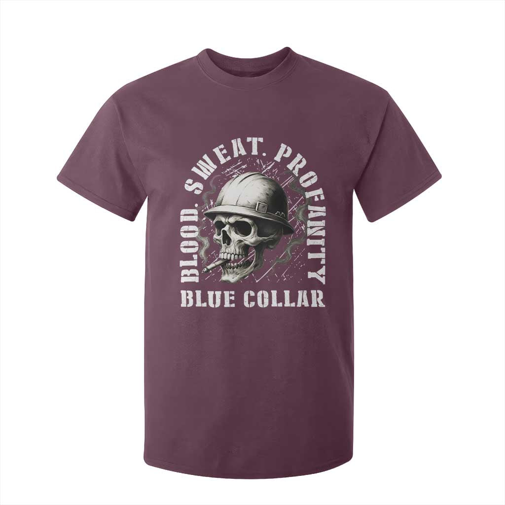 Skull Smoking T Shirt For Kid Blood Sweat Profanity Blue Collar TS14 Maroon Print Your Wear