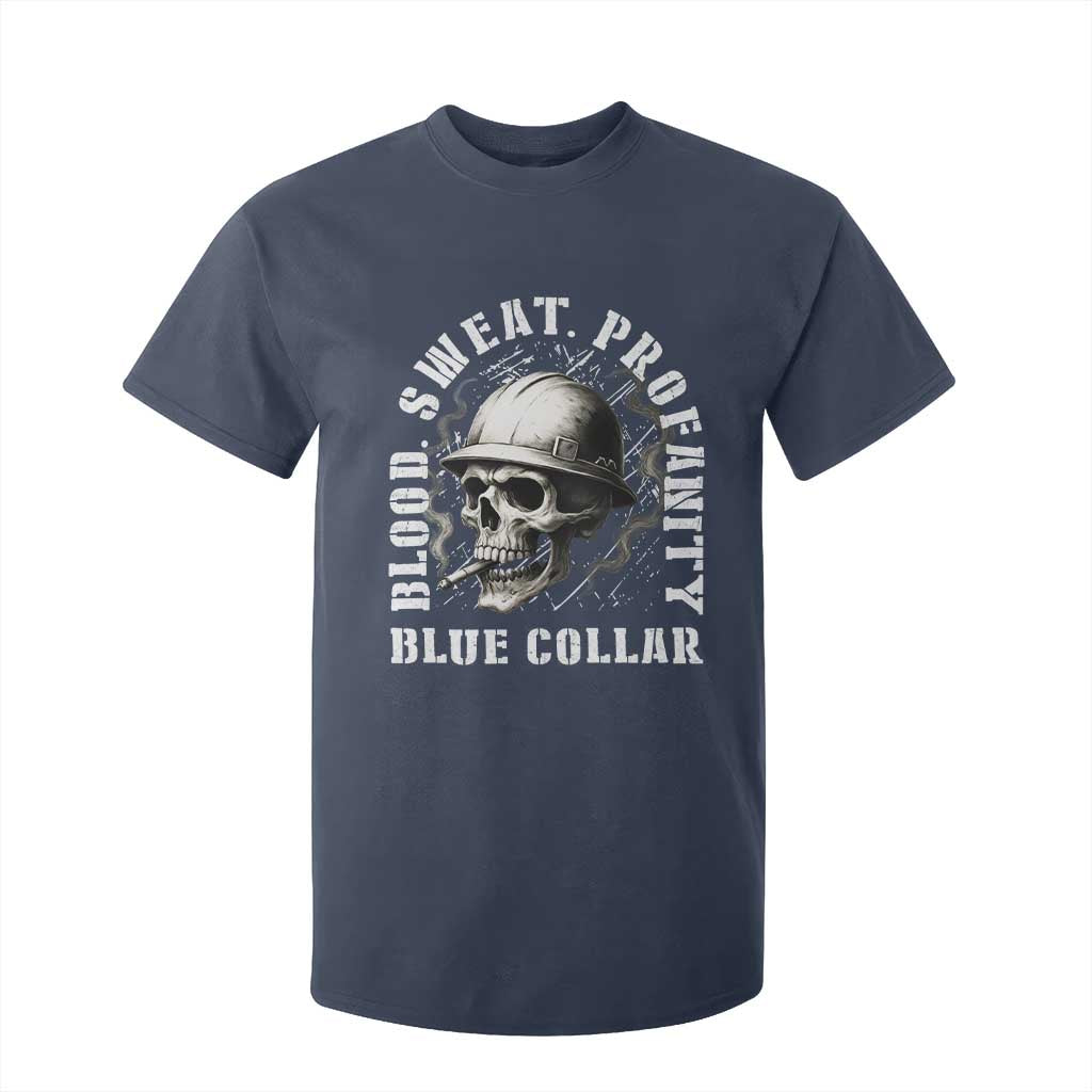 Skull Smoking T Shirt For Kid Blood Sweat Profanity Blue Collar TS14 Navy Print Your Wear
