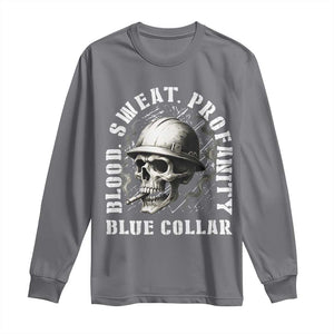 Skull Smoking Long Sleeve Shirt Blood Sweat Profanity Blue Collar TS14 Charcoal Print Your Wear