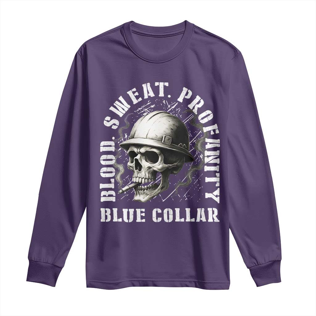 Skull Smoking Long Sleeve Shirt Blood Sweat Profanity Blue Collar TS14 Purple Print Your Wear