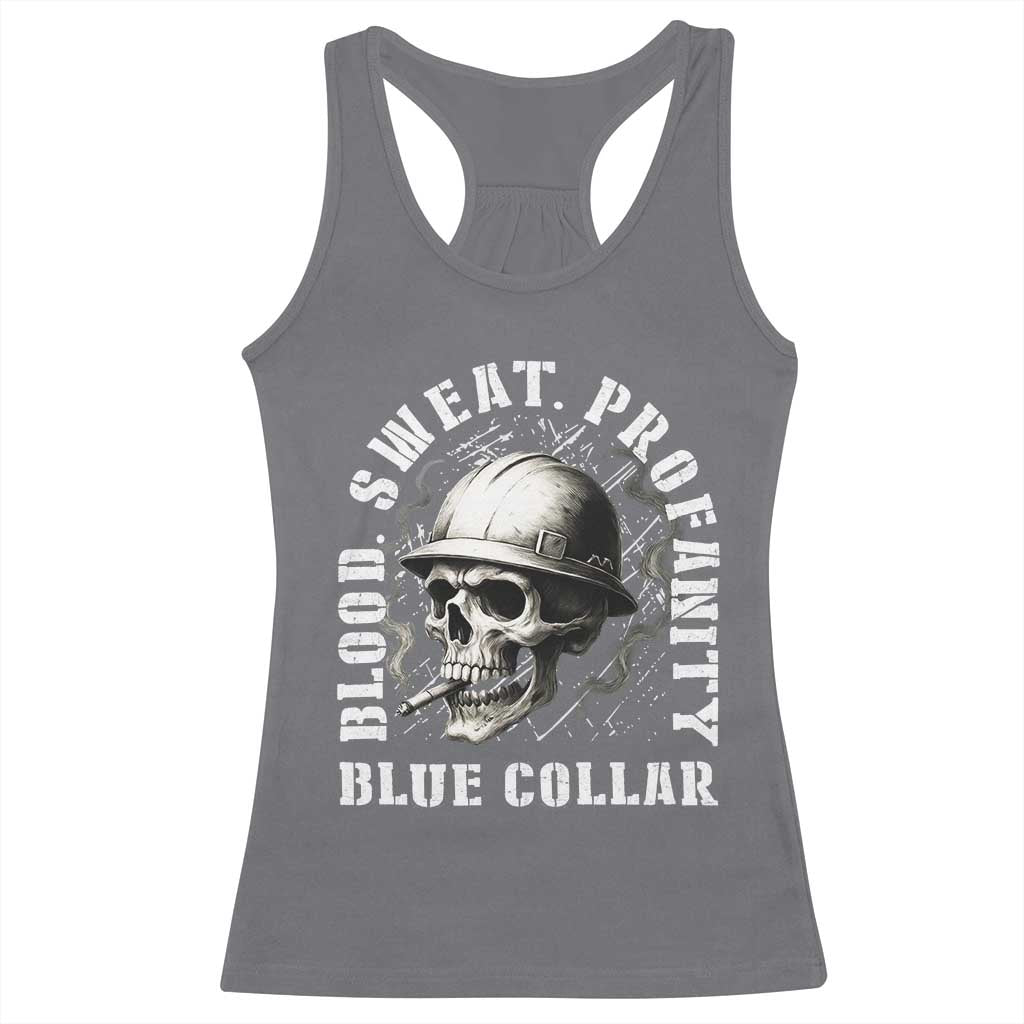 Skull Smoking Racerback Tank Top Blood Sweat Profanity Blue Collar TS14 Charcoal Print Your Wear