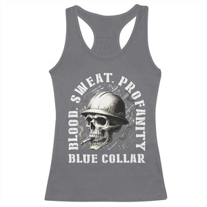 Skull Smoking Racerback Tank Top Blood Sweat Profanity Blue Collar TS14 Charcoal Print Your Wear