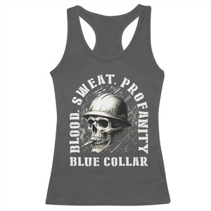 Skull Smoking Racerback Tank Top Blood Sweat Profanity Blue Collar TS14 Dark Heather Print Your Wear