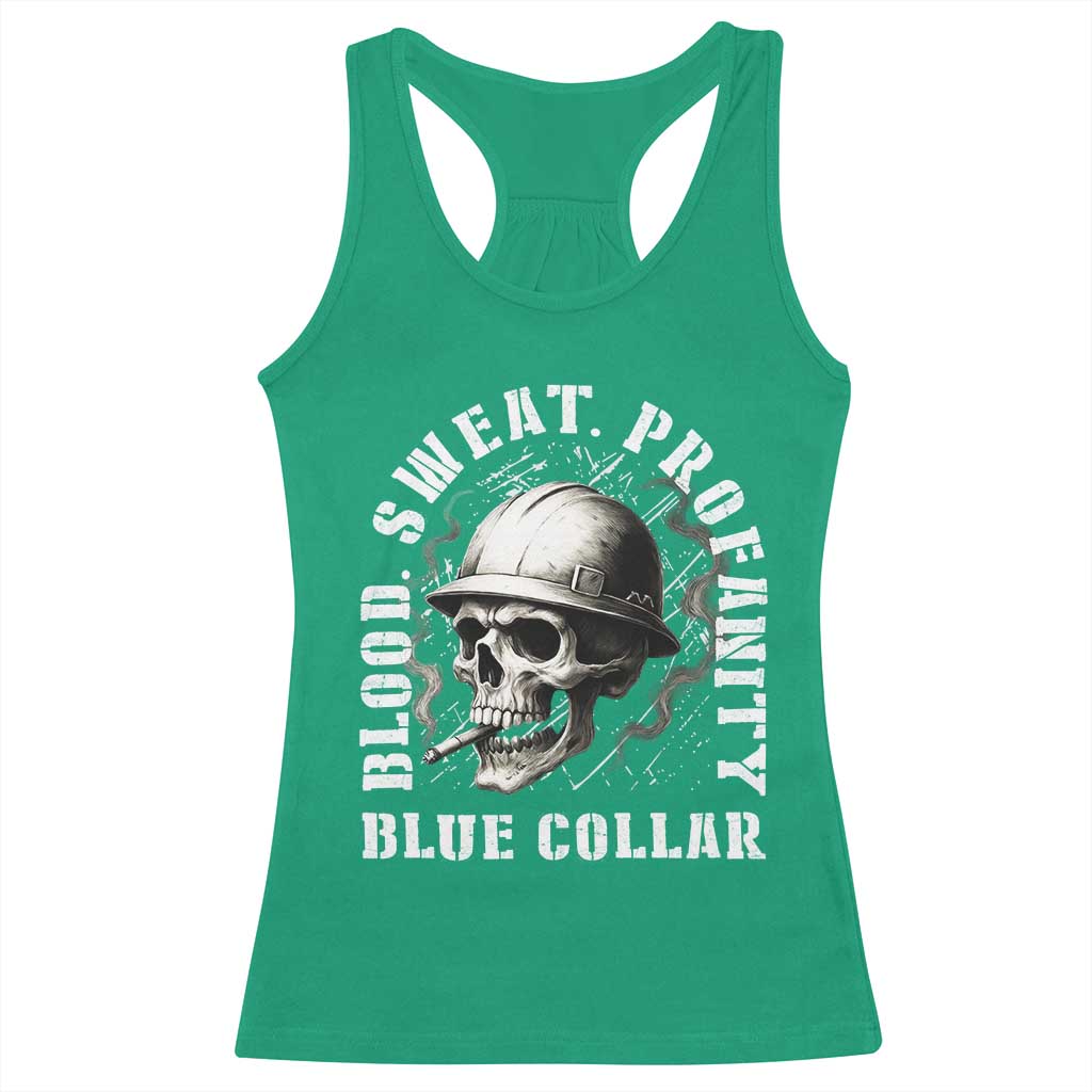 Skull Smoking Racerback Tank Top Blood Sweat Profanity Blue Collar TS14 Irish Green Print Your Wear