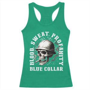 Skull Smoking Racerback Tank Top Blood Sweat Profanity Blue Collar TS14 Irish Green Print Your Wear