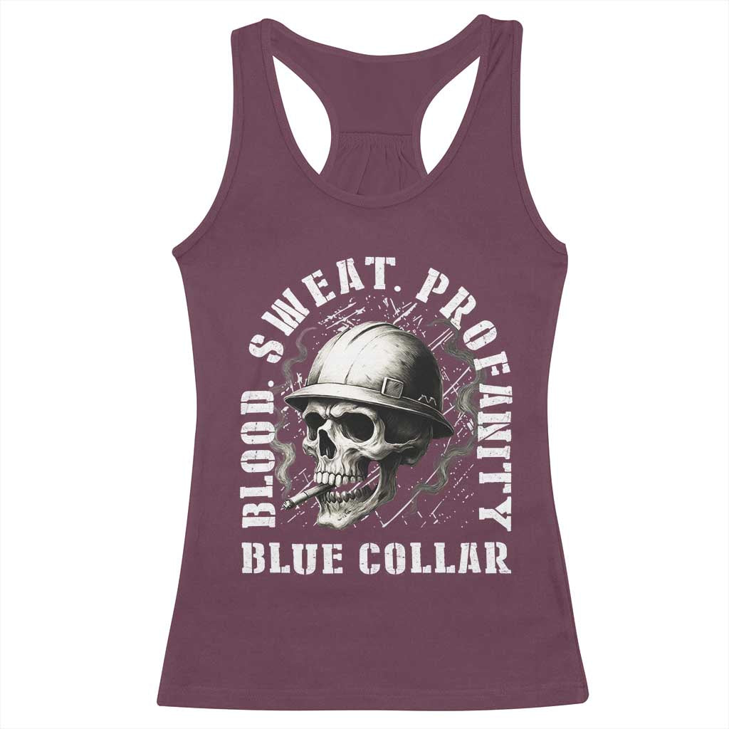 Skull Smoking Racerback Tank Top Blood Sweat Profanity Blue Collar TS14 Maroon Print Your Wear