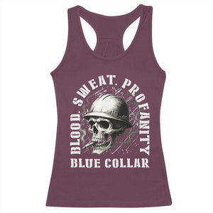 Skull Smoking Racerback Tank Top Blood Sweat Profanity Blue Collar TS14 Maroon Print Your Wear