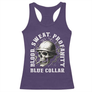 Skull Smoking Racerback Tank Top Blood Sweat Profanity Blue Collar TS14 Purple Print Your Wear