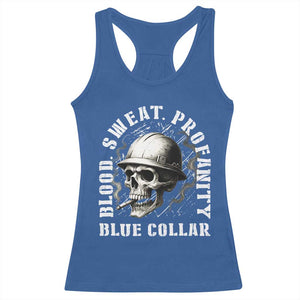 Skull Smoking Racerback Tank Top Blood Sweat Profanity Blue Collar TS14 Royal Blue Print Your Wear