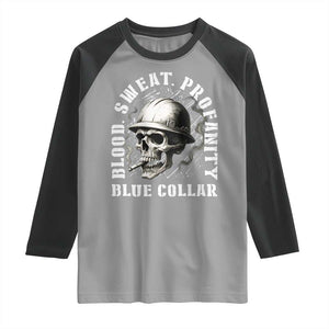 Skull Smoking Raglan Shirt Blood Sweat Profanity Blue Collar TS14 Sport Gray Black Print Your Wear