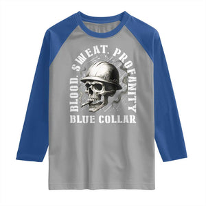 Skull Smoking Raglan Shirt Blood Sweat Profanity Blue Collar TS14 Sport Gray Royal Print Your Wear
