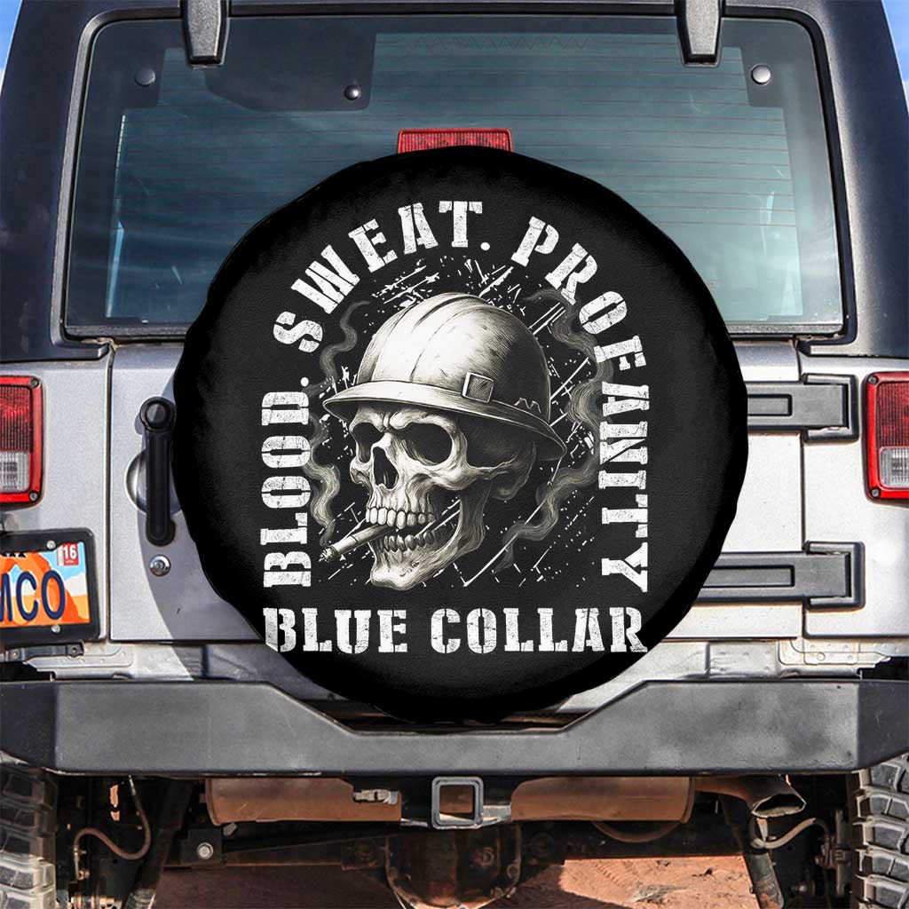 Skull Smoking Spare Tire Cover Blood Sweat Profanity Blue Collar TS14 No hole Black Print Your Wear