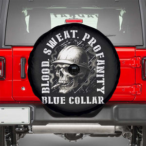 Skull Smoking Spare Tire Cover Blood Sweat Profanity Blue Collar TS14 Black Print Your Wear