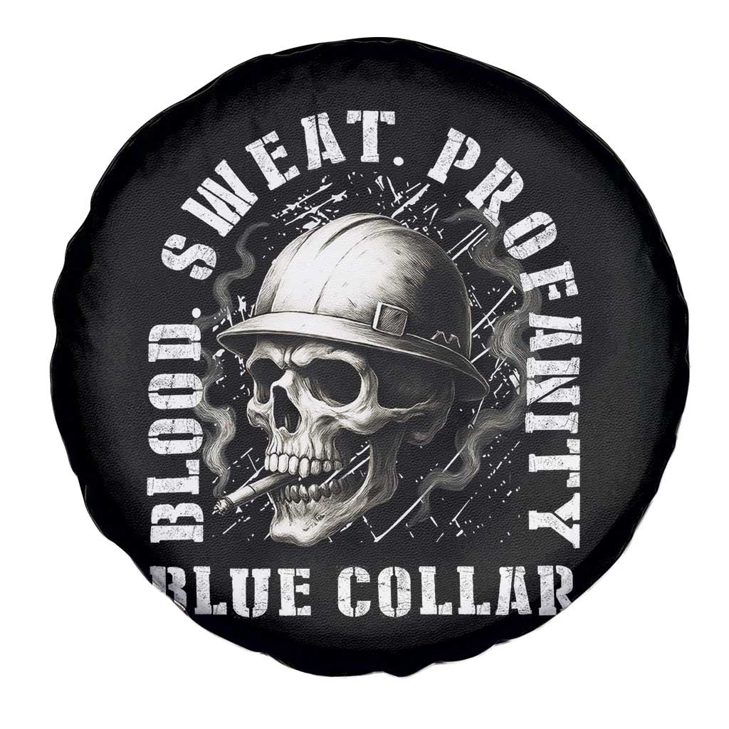 Skull Smoking Spare Tire Cover Blood Sweat Profanity Blue Collar TS14 Print Your Wear