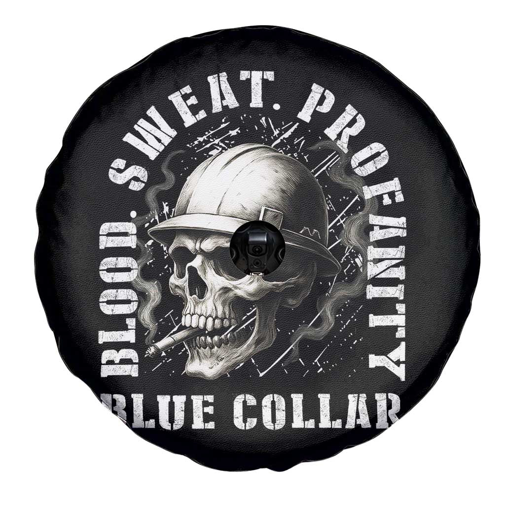 Skull Smoking Spare Tire Cover Blood Sweat Profanity Blue Collar TS14 Print Your Wear