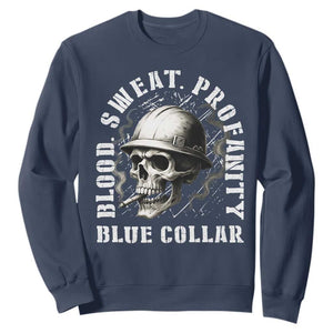 Skull Smoking Sweatshirt Blood Sweat Profanity Blue Collar TS14 Navy Print Your Wear