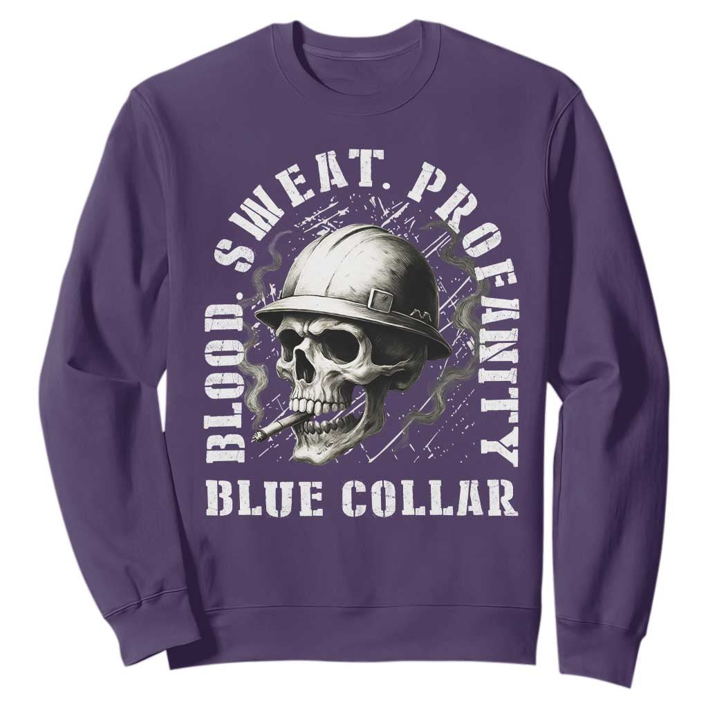 Skull Smoking Sweatshirt Blood Sweat Profanity Blue Collar TS14 Purple Print Your Wear
