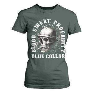 Skull Smoking T Shirt For Women Blood Sweat Profanity Blue Collar TS14 Dark Forest Green Print Your Wear