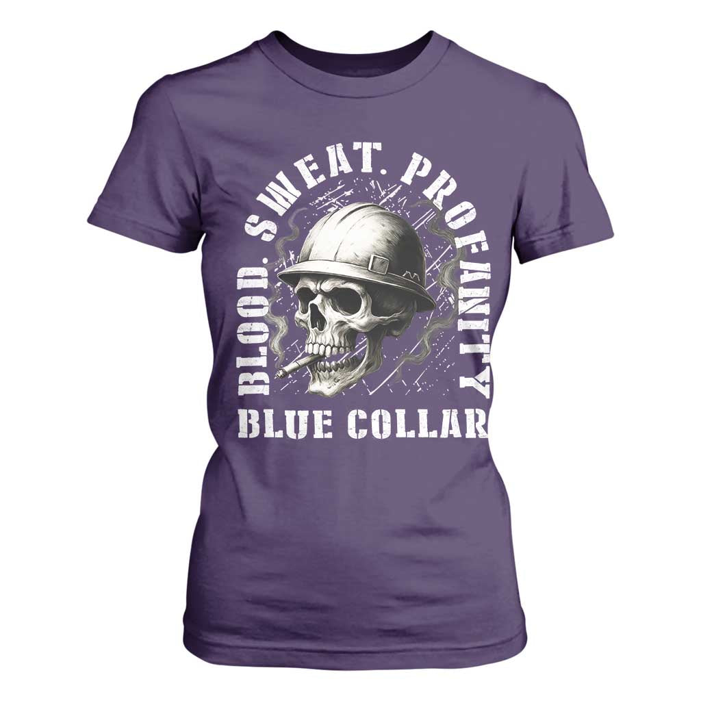 Skull Smoking T Shirt For Women Blood Sweat Profanity Blue Collar TS14 Purple Print Your Wear