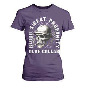 Skull Smoking T Shirt For Women Blood Sweat Profanity Blue Collar TS14 Purple Print Your Wear