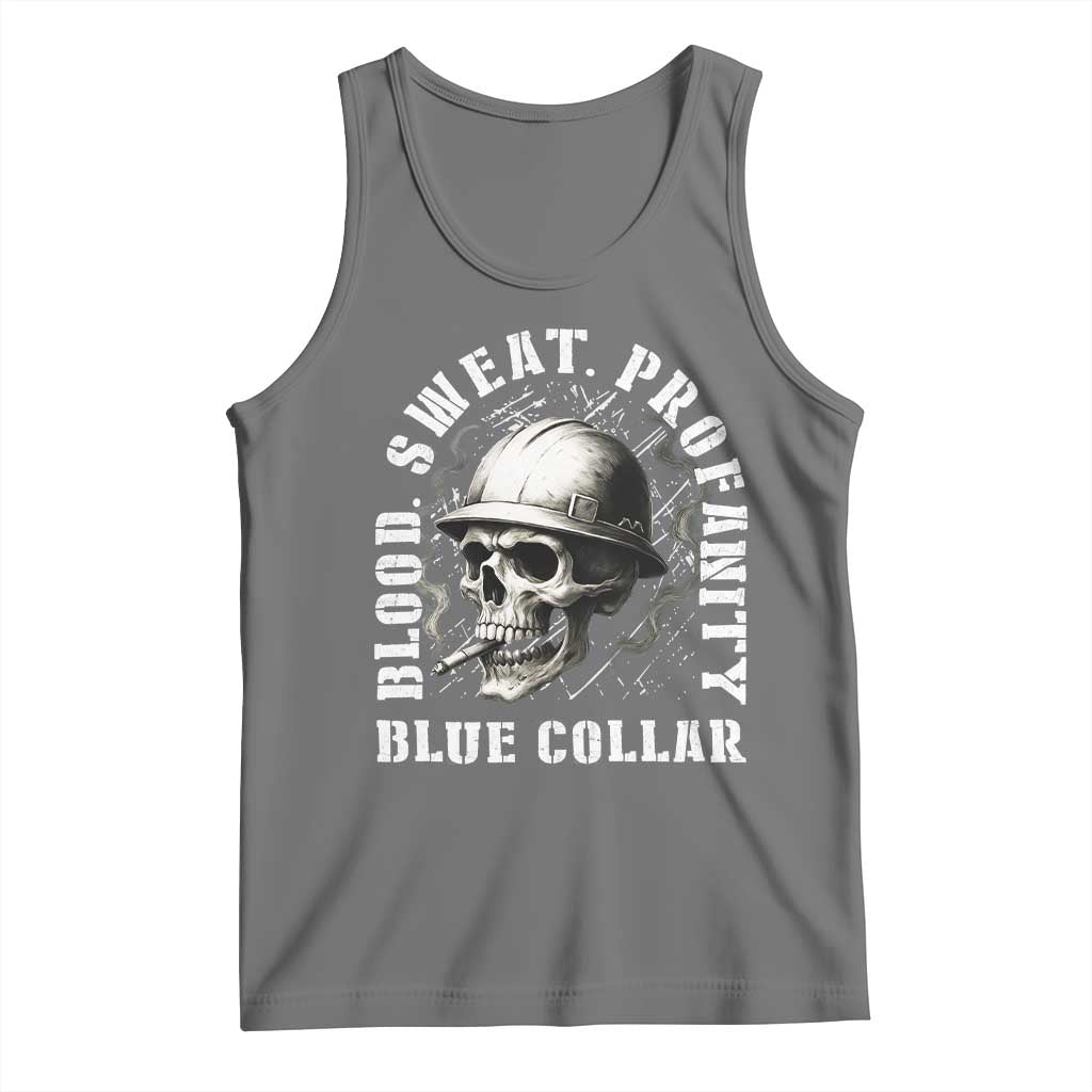Skull Smoking Tank Top Blood Sweat Profanity Blue Collar TS14 Black Heather Print Your Wear