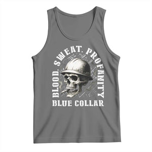 Skull Smoking Tank Top Blood Sweat Profanity Blue Collar TS14 Black Heather Print Your Wear