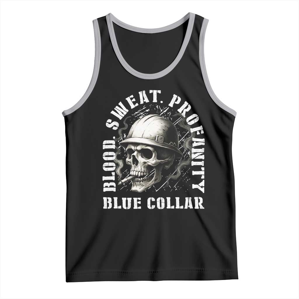 Skull Smoking Tank Top Blood Sweat Profanity Blue Collar TS14 Black Athletic Heather Print Your Wear