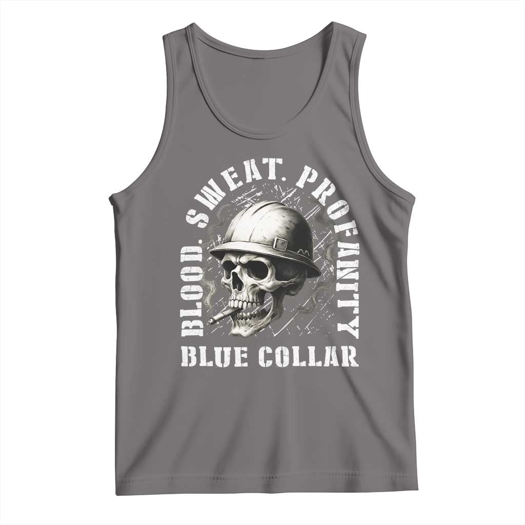 Skull Smoking Tank Top Blood Sweat Profanity Blue Collar TS14 Deep Heather Print Your Wear